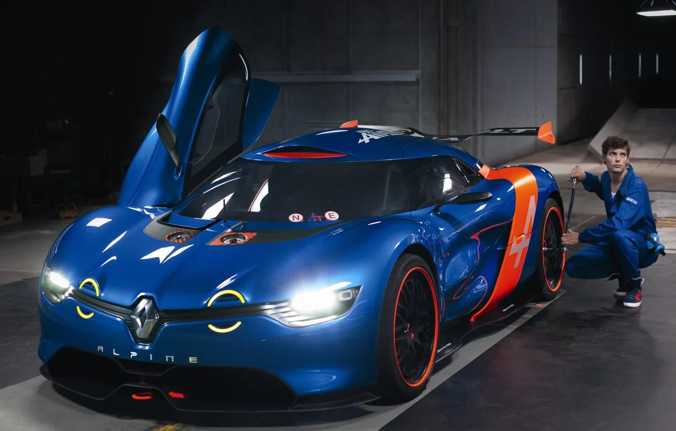 Фото обои машина, Concept, свет, фары, гараж, концепт, Renault, Alpine