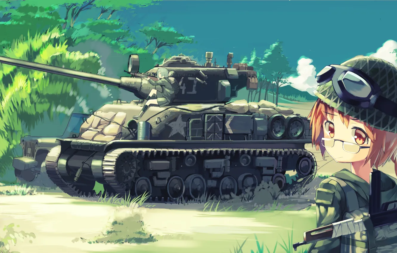 Фото обои Военные, Танк, Anime, Tank, Military, Шерман, Girls und Panzer, Tank Girl