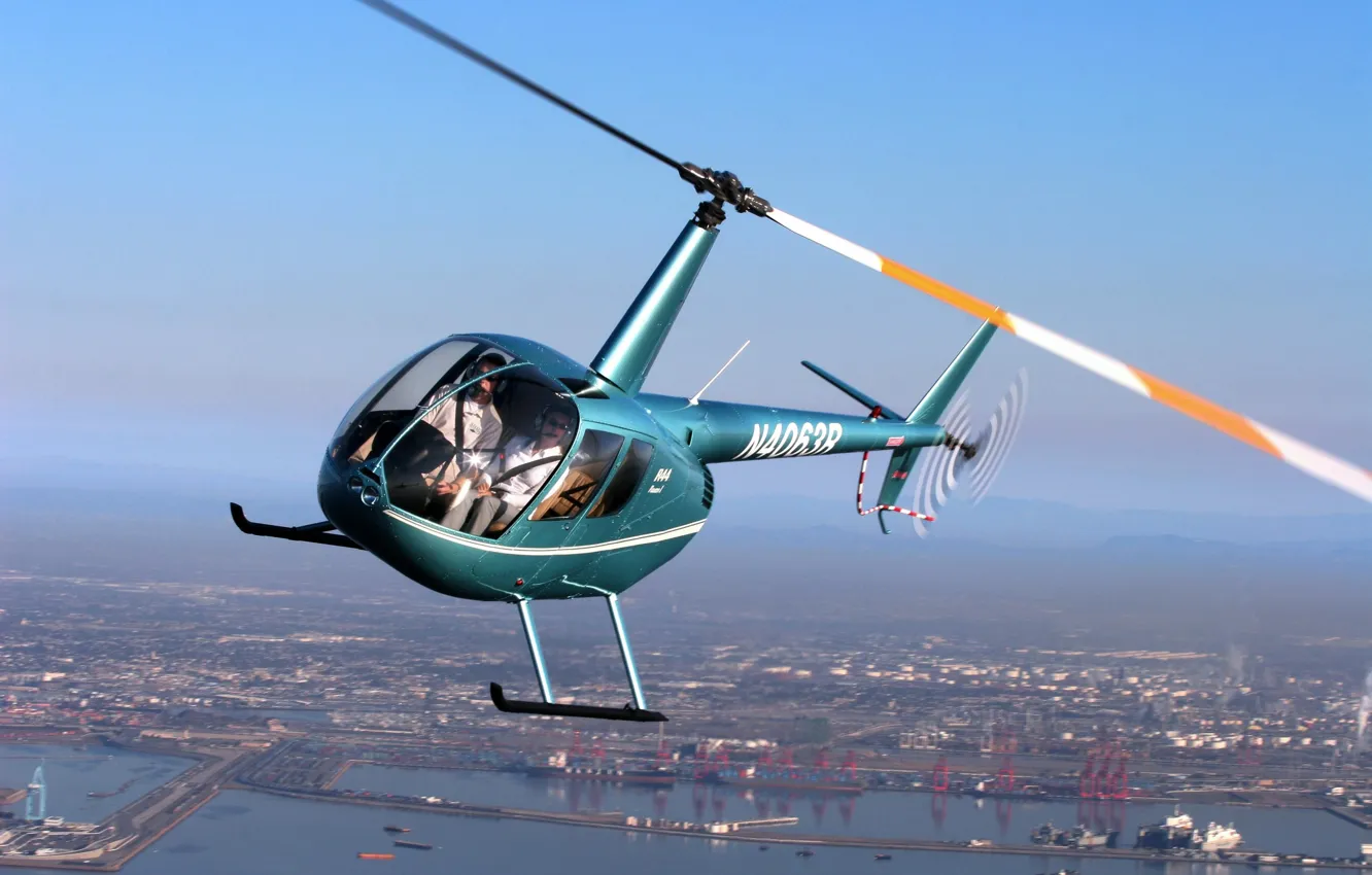 Фото обои Синий, Blue, Авиация, Helicopter, Вертолёт, В воздухе