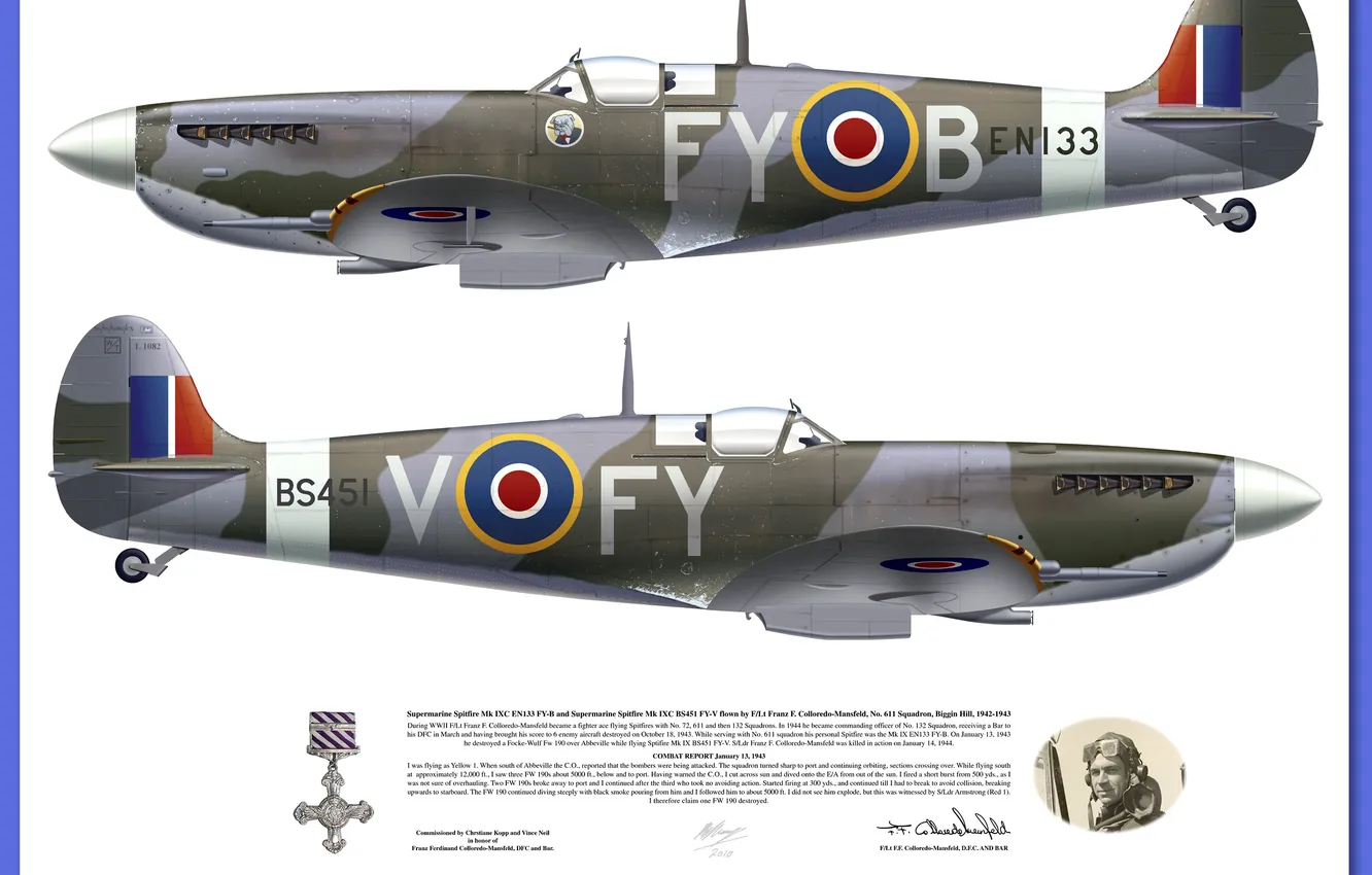 Фото обои WW2, Supermarine, Spitfire Mk IXC 611 SQ Biggin