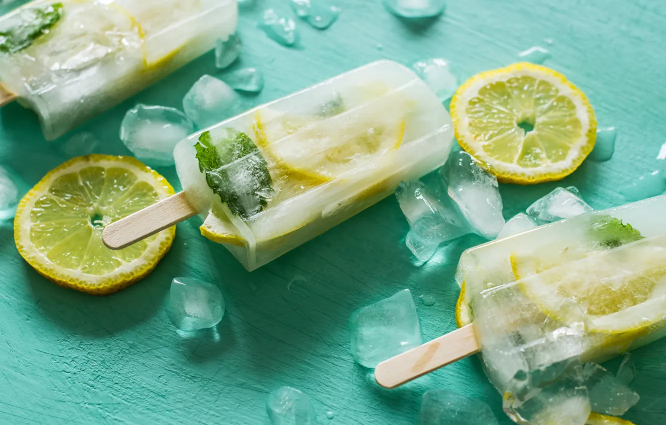 Фото обои лед, лимон, мороженое, цитрус, мята