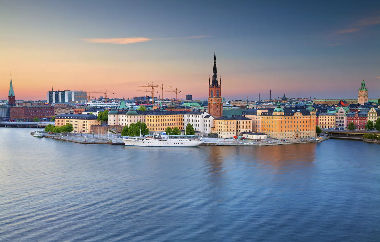 Фото обои вода, здания, яхта, Стокгольм, Швеция, набережная, Sweden, Stockholm