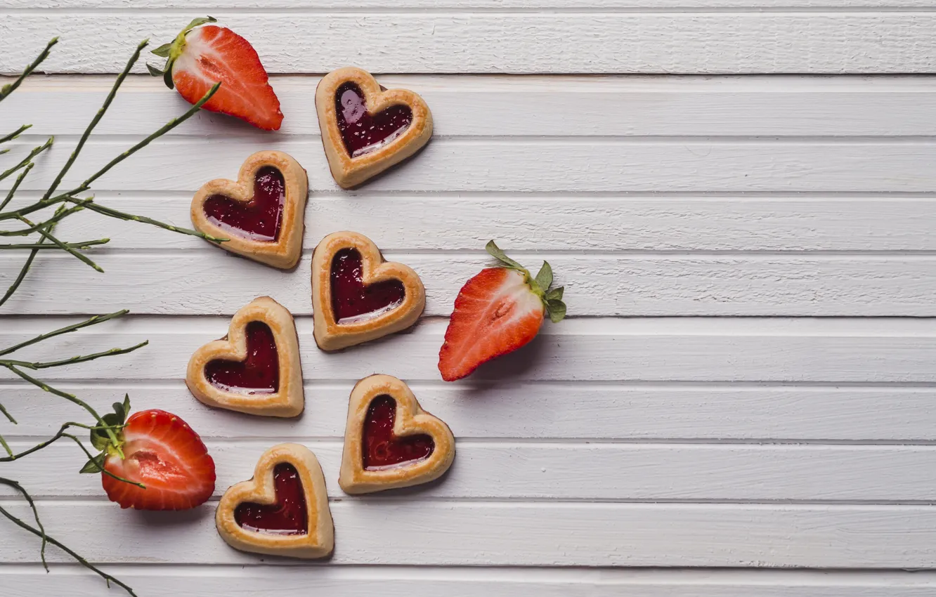 Фото обои ягоды, печенье, клубника, десерт, wood, джем, cookies, strawberries