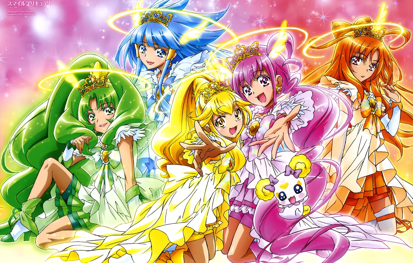 Фото обои Candy, Cure Peace, Cure Beauty, Smile Precure!, Precure, Cure Sunny, Magical girl, Cure Happy