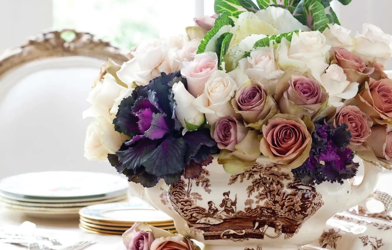 Фото обои цветы, розы, Roses, Bouquets