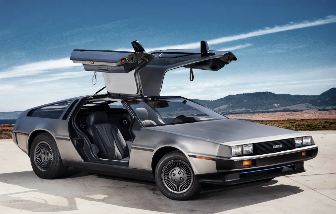 Фото обои небо, двери, DeLorean, DMC-12, передок, Prototype 2011, крыло чайки, делориан