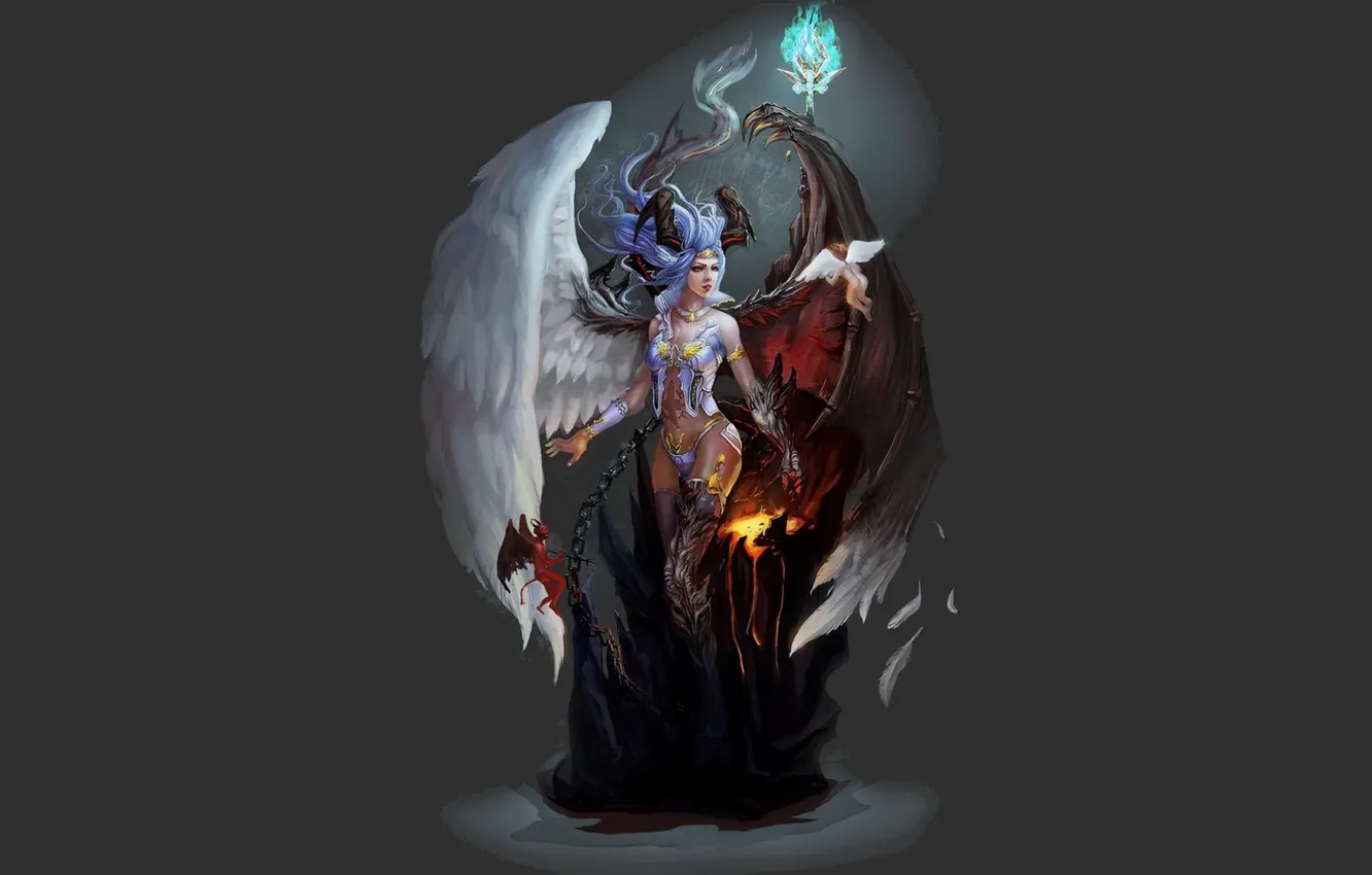 Фото обои фон, Девушка, крылья, ангел, демон