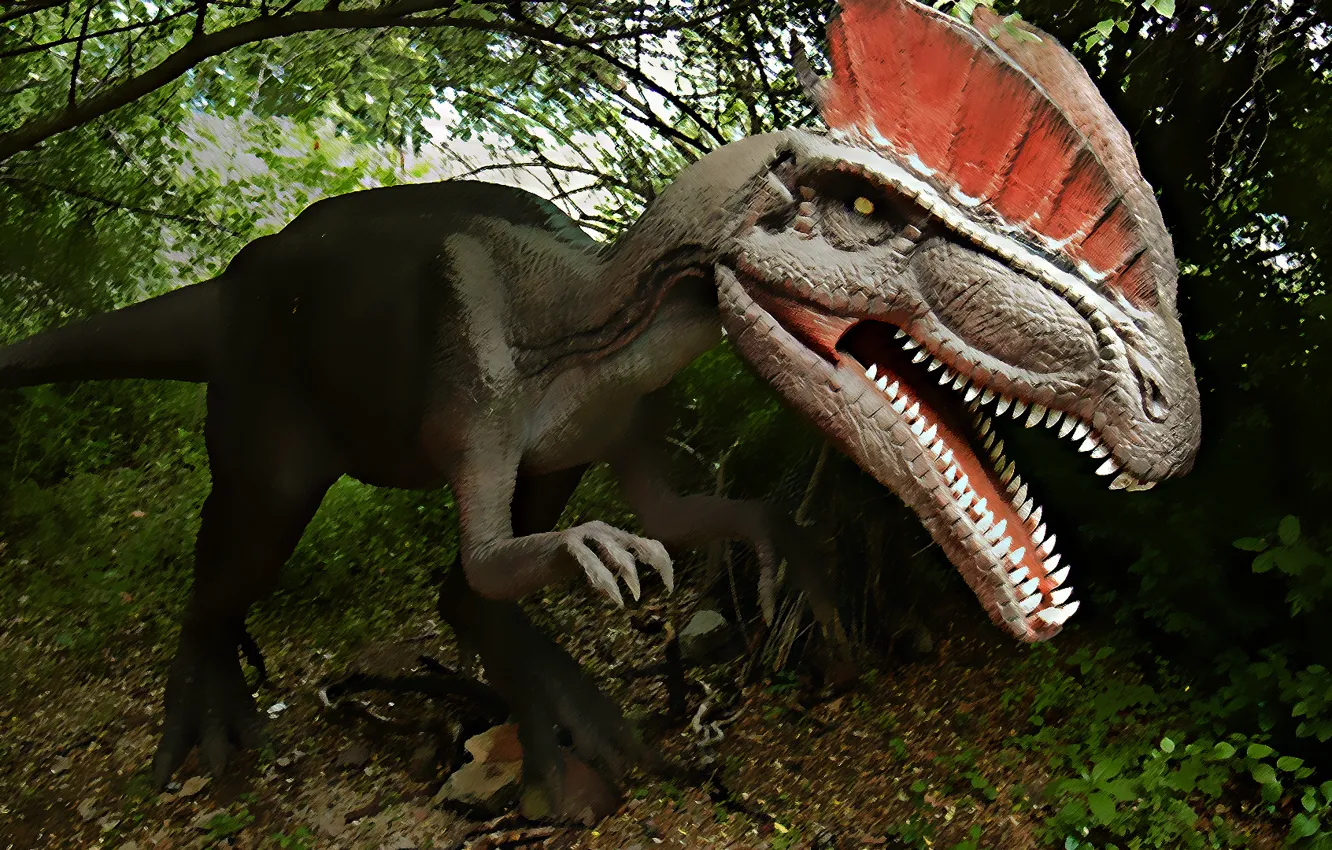 Фото обои лес, динозавр, зубы, пасть