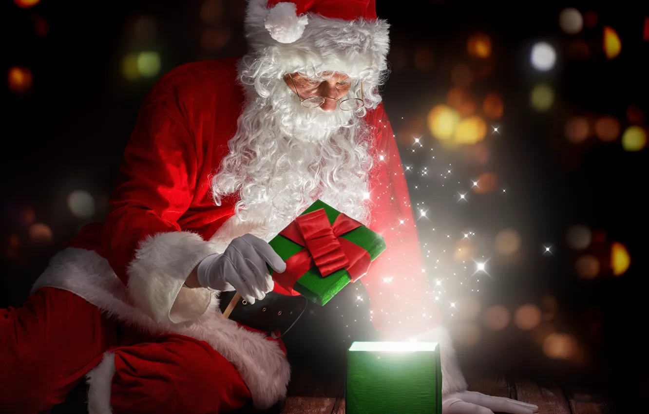 Фото обои Новый Год, Рождество, night, merry christmas, gifts, santa claus