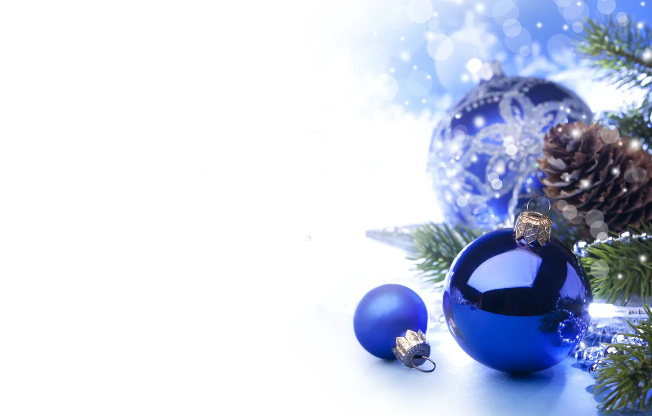 Фото обои звезды, шарики, ветки, шары, игрушки, елка, Новый Год, Рождество