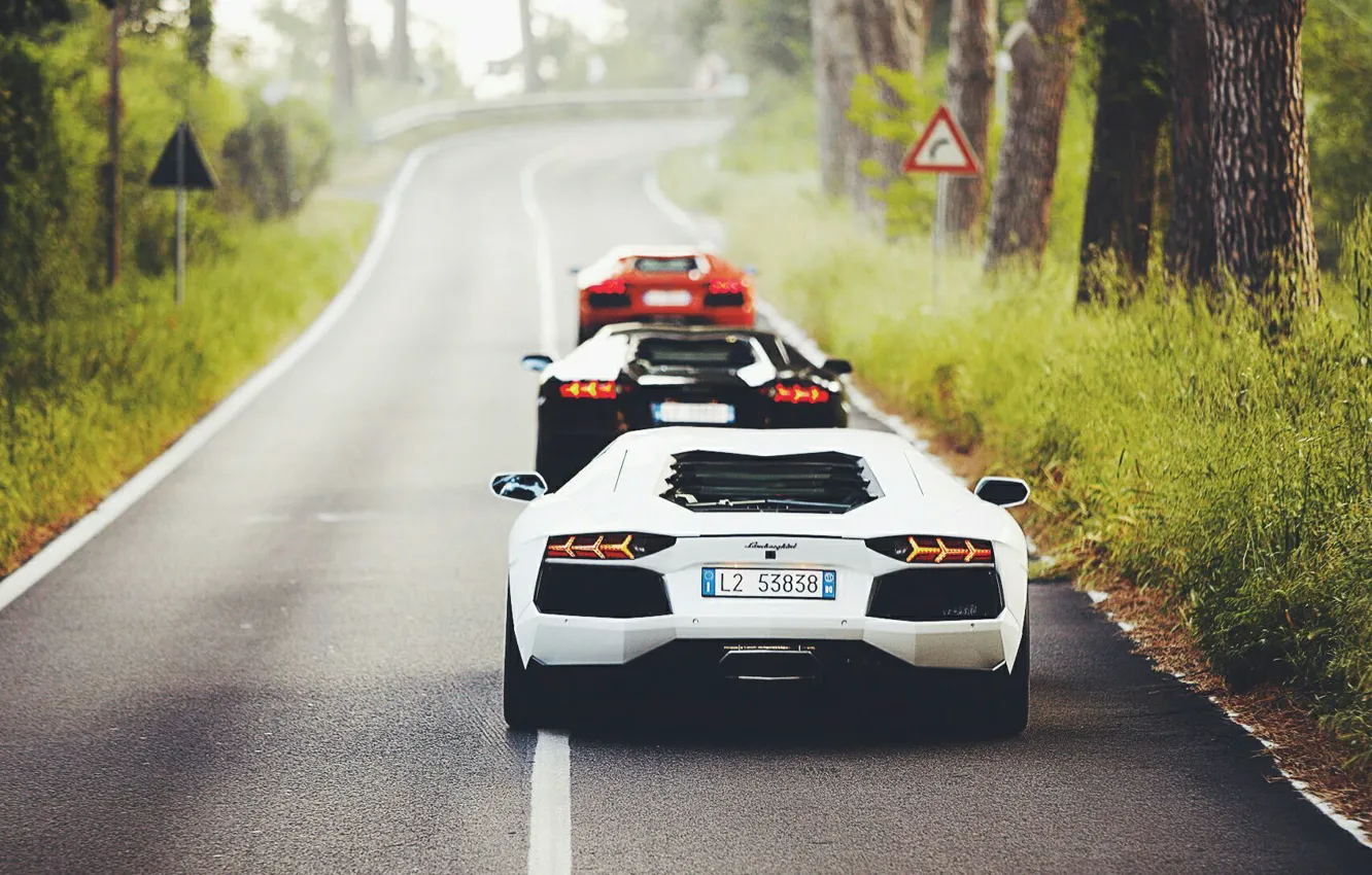 Фото обои Lamborghini, Orange, Black, White, LP700-4, Aventador, Supercars, Back
