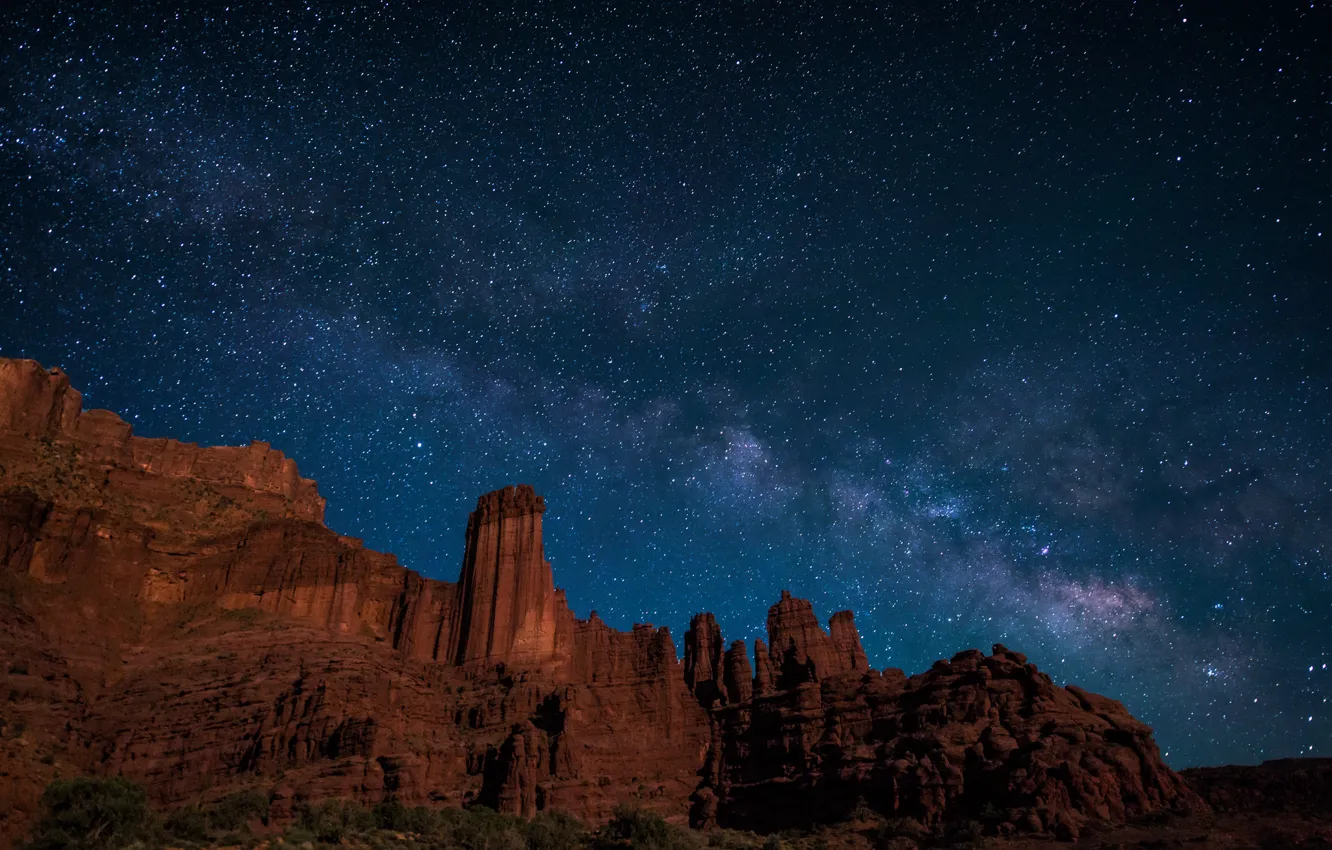 Фото обои космос, звезды, линии, холмы, загадка, Млечный Путь, штат Юта, Соединенные Штаты