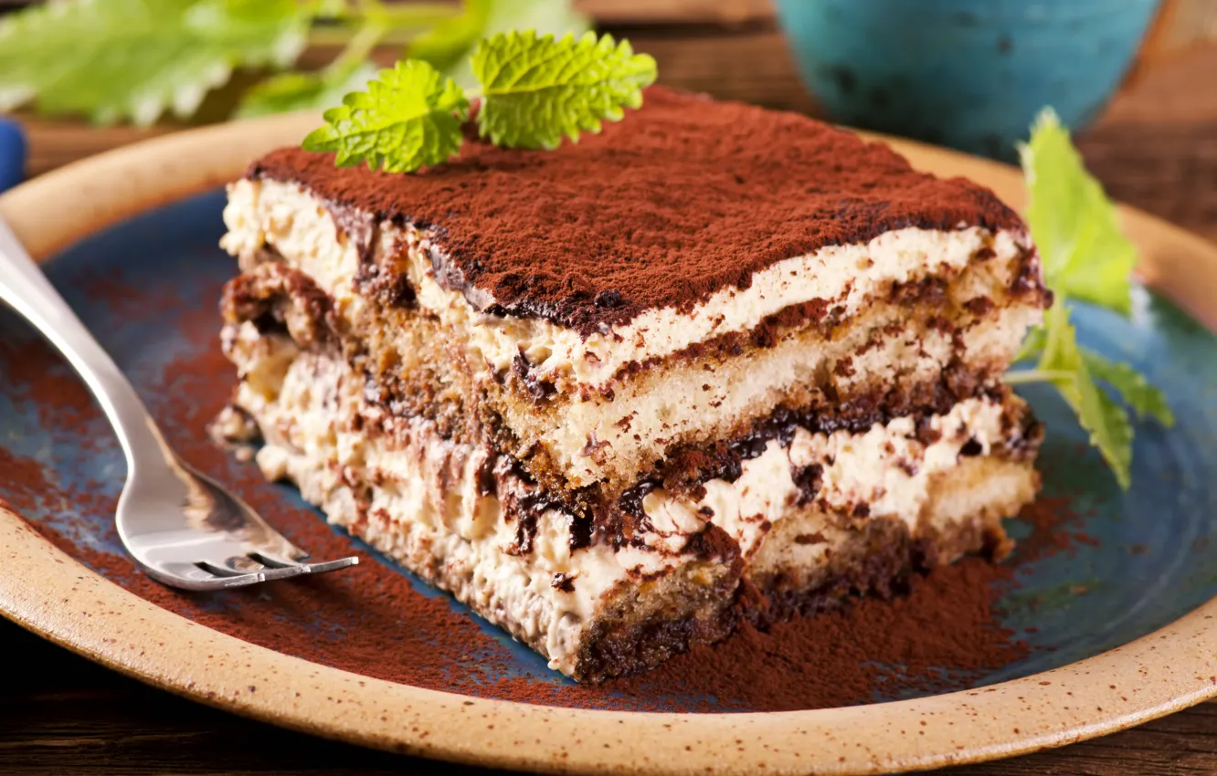 Фото обои шоколад, тарелка, торт, вилка, крем, десерт, выпечка, сладкое