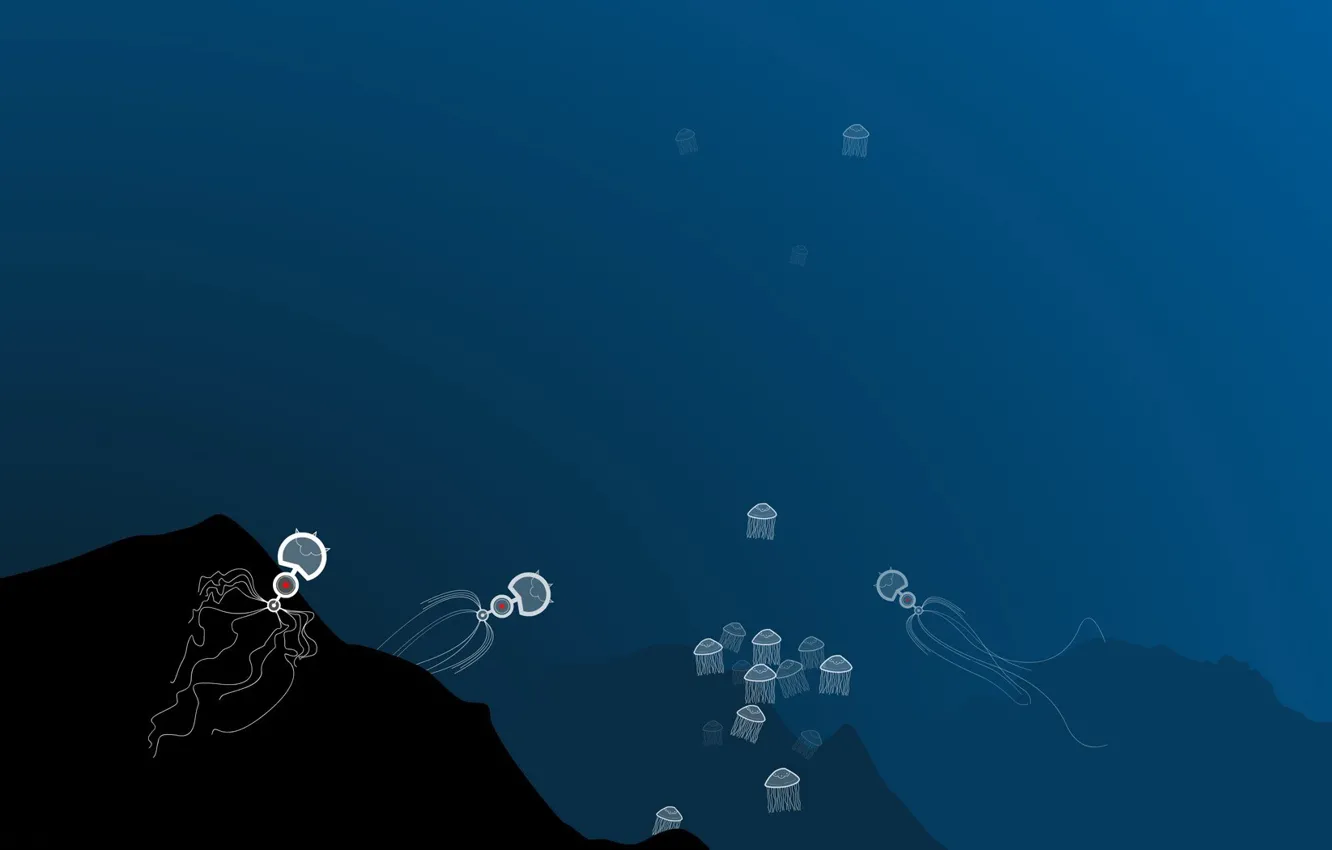 Фото обои синий, минимализм, Вектор, медузы