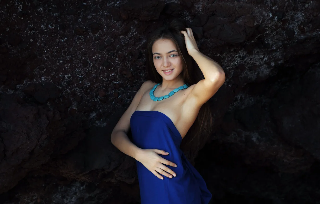 Фото обои Model, Pose, Blue Dress, Angely Grace, Woman Outdoors