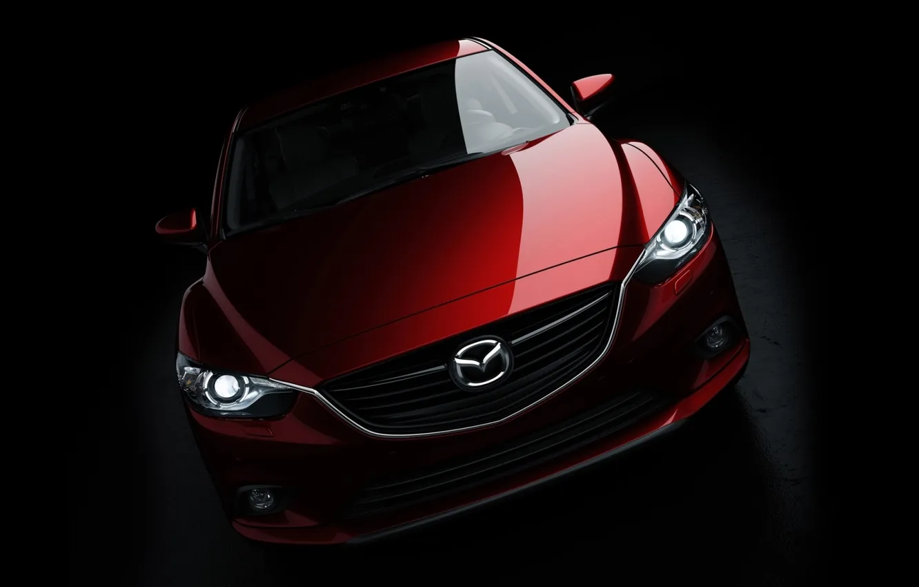 Фото обои Concept, фары, Мазда, Концепт, Седан, Mazda, полумрак, передок