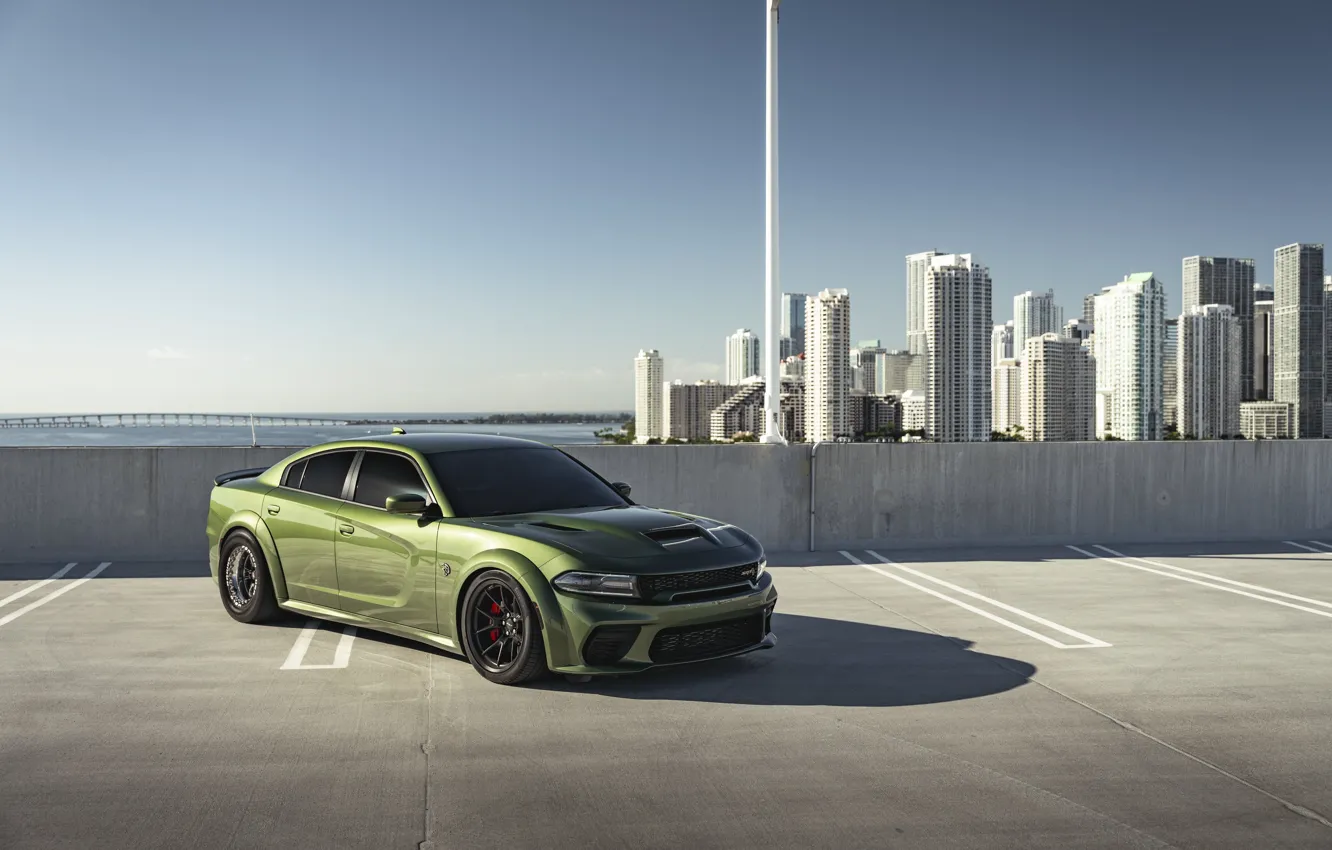 Фото обои Dodge, Sky, Charger, SRT Hellcat, Metallic green