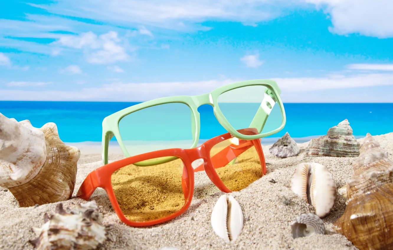 Фото обои песок, море, пляж, лето, небо, солнце, облака, отдых