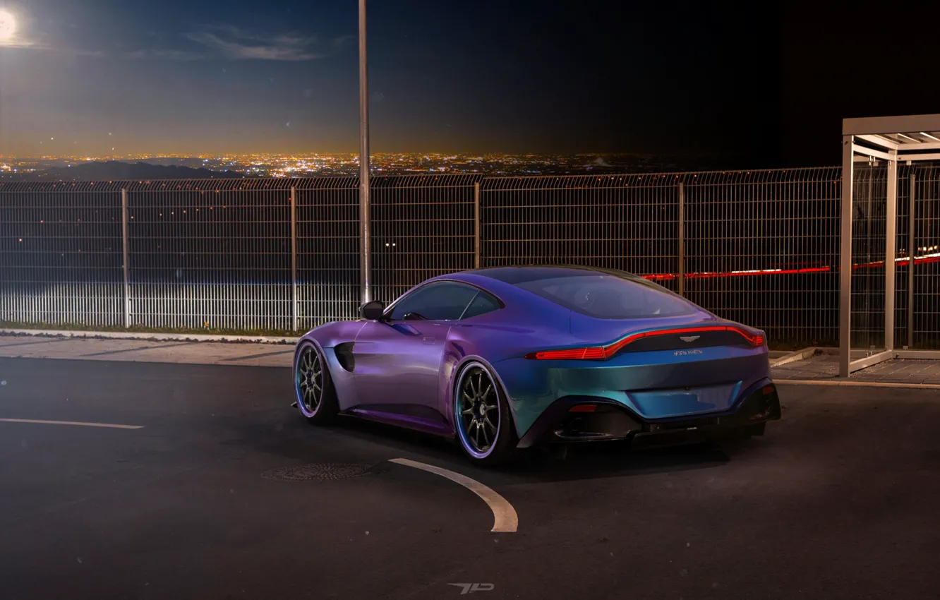 Фото обои Aston Martin, Авто, Vantage, Ночь, Синий, Машина, Рендеринг, Aston Martin Vantage