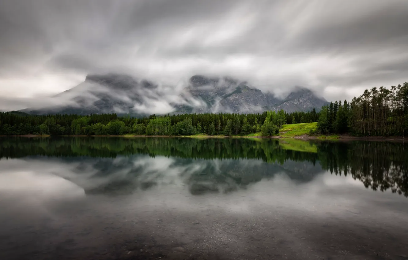 Фото обои облака, горы, озеро, Alberta