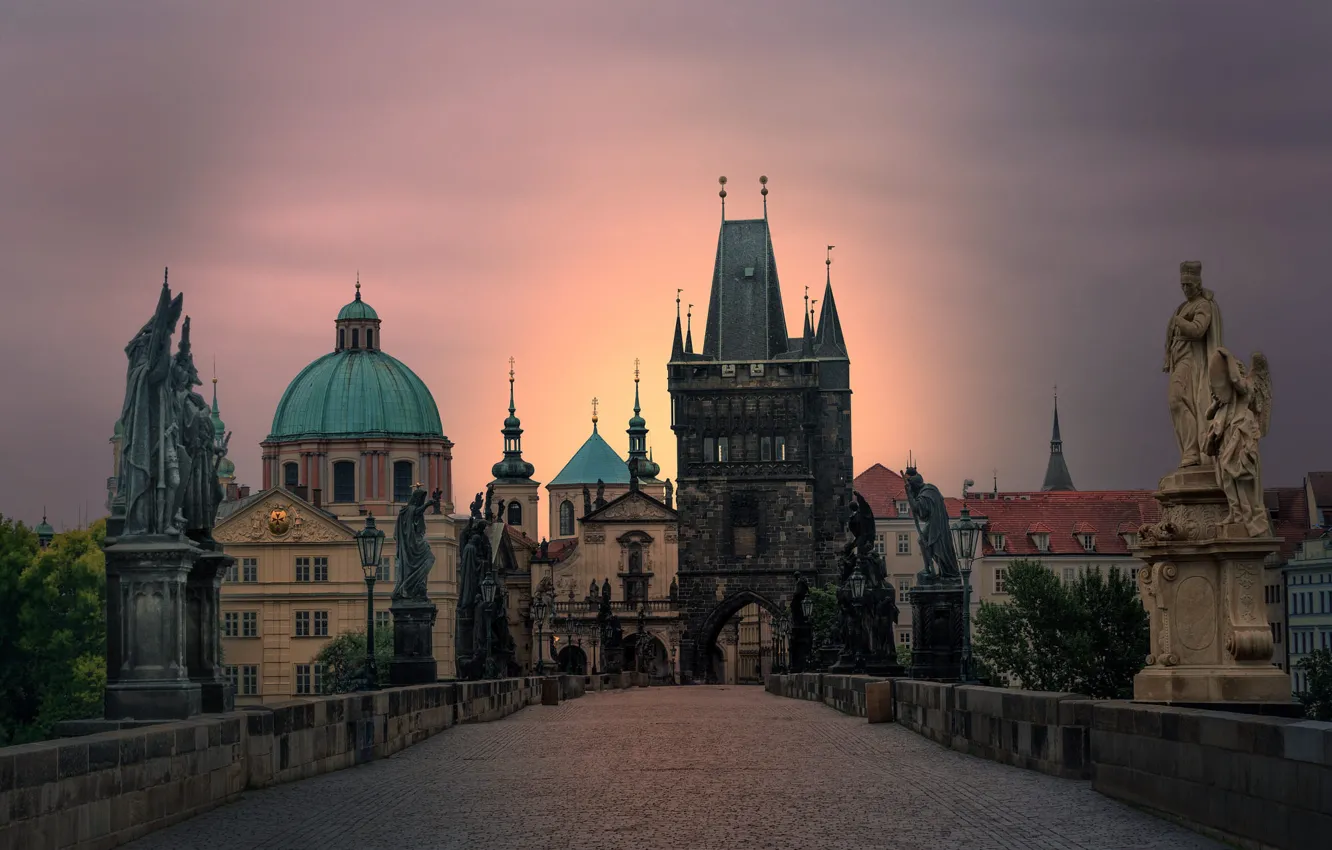 Фото обои мост, город, здания, Прага, Чехия, архитектура
