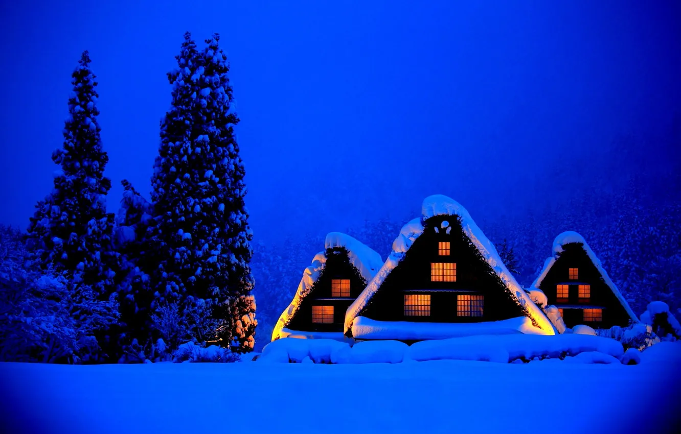 Фото обои зима, небо, снег, пейзаж, природа, дом, house, white