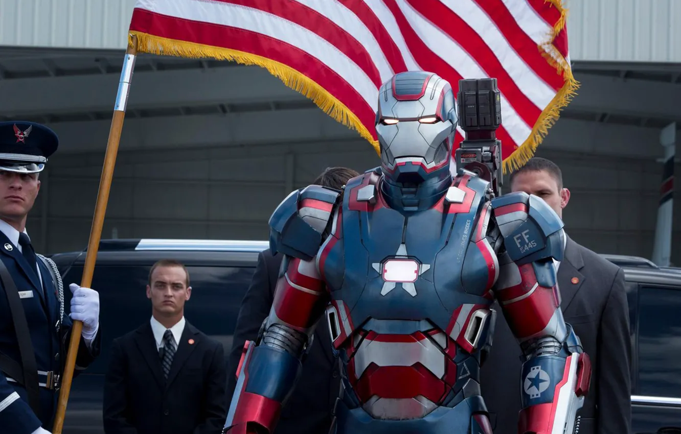 Фото обои железный человек, капитан америка, Железный человек 3, кадр со съемок, железный патриот, Iron man 3
