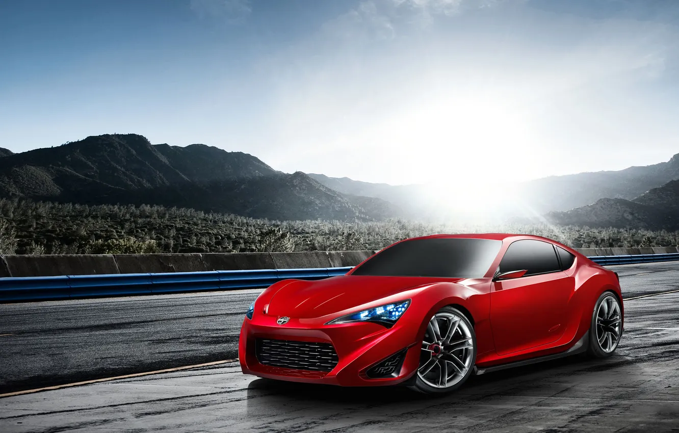 Фото обои свет, горы, красный, concept, scion, fr-s, скион