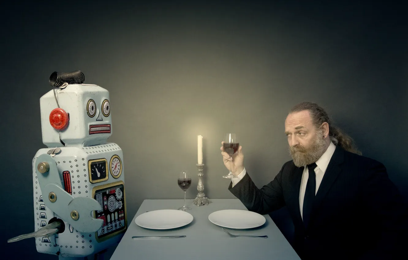 Фото обои человек, робот, обед