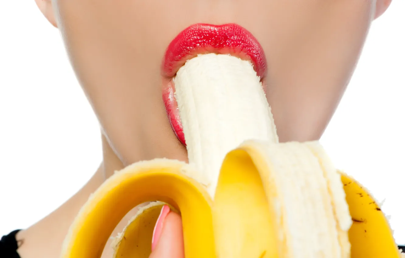 Фото обои woman, fruit, lips, banana