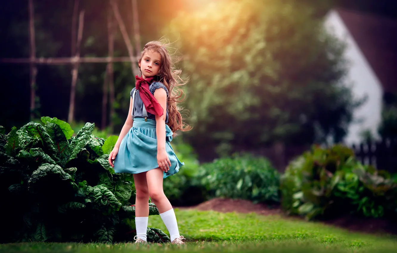 Фото обои лето, платье, девочка, локоны, Garden, child photography