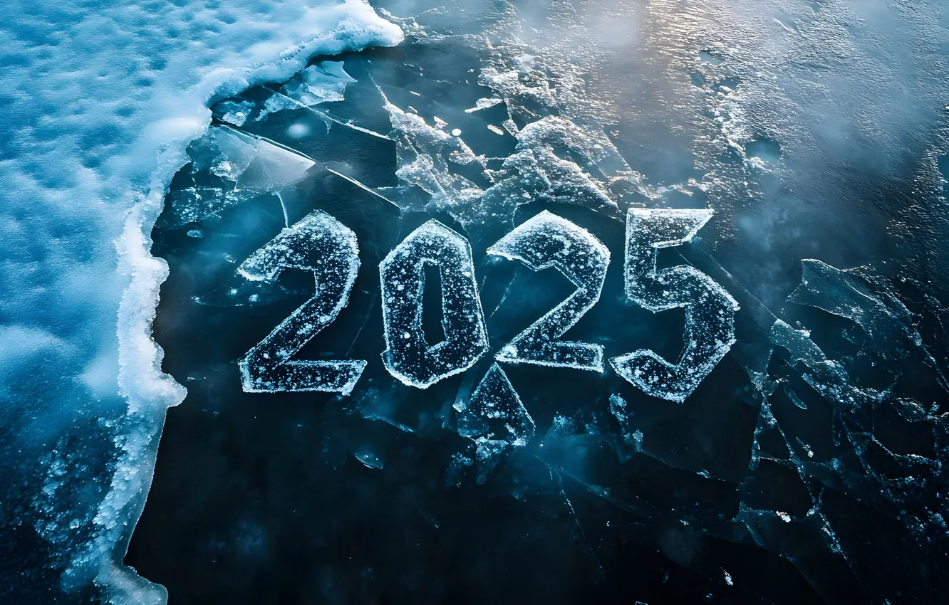 Фото обои зима, снег, цифры, дата, 2025, ИИ-арт, нейросеть, Новый 2025 год