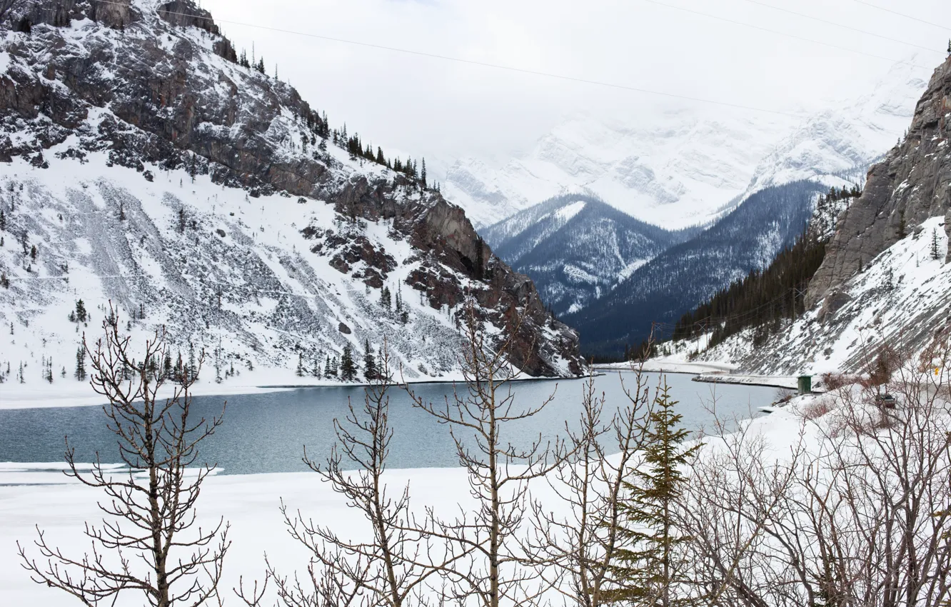 Фото обои Winter, Landscape, Water, Mountain, Snow, Sea, Trees, Jess Aston