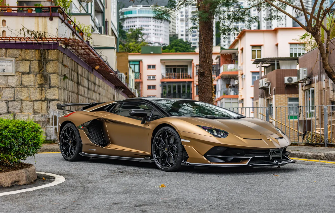 Фото обои Roadster, Lamborghini, City, Aventador, Lamborghini Aventador, Supercar, Lamborghini Aventador SVJ Roadster