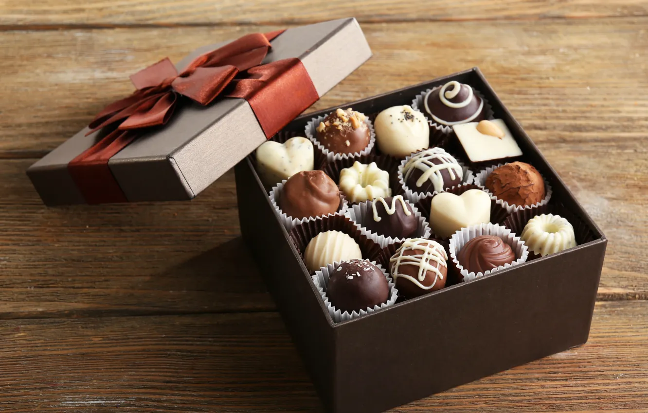 Фото обои коробка, шоколад, конфеты, лента, сладкое