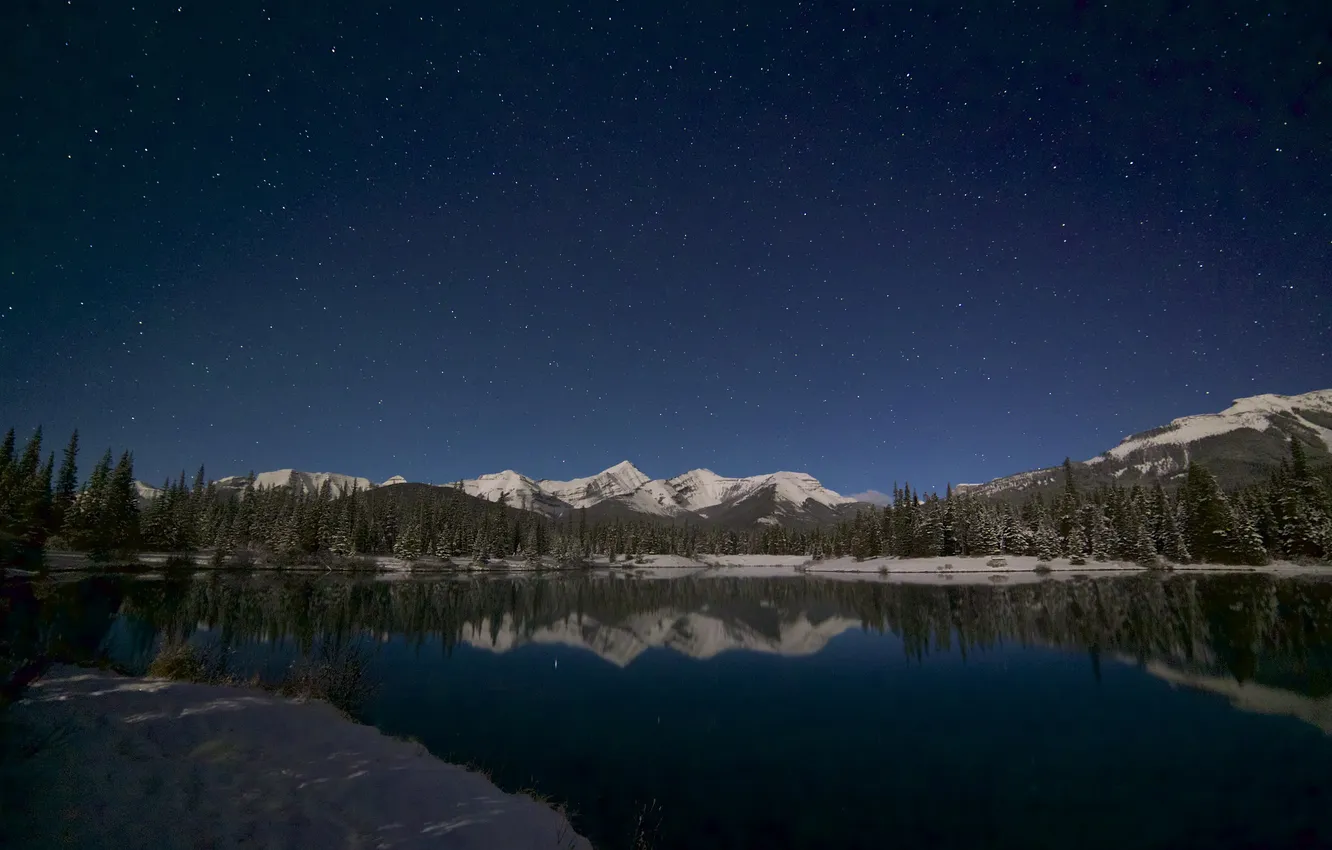 Фото обои звезды, озеро, отражение, зеркало, горы Небо