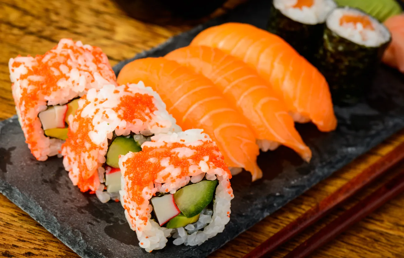 Фото обои rolls, sushi, суши, роллы, японская кухня, Japanese cuisine