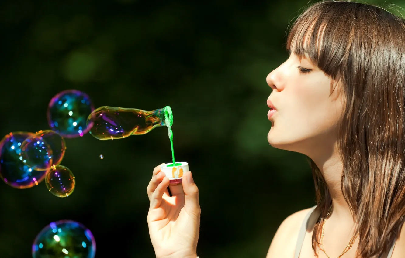 Фото обои пузыри, Девушка, шатенка