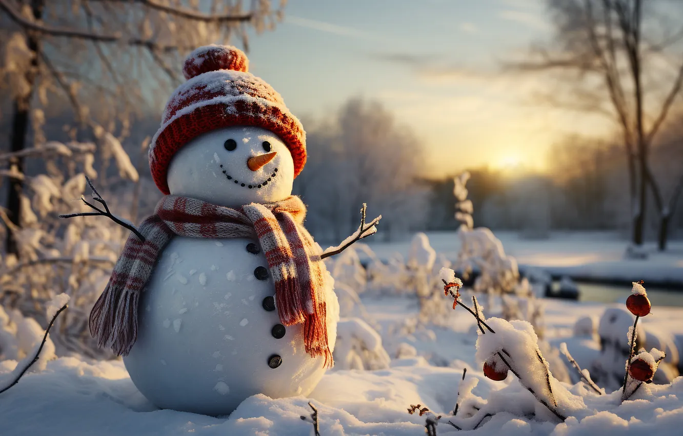 Фото обои зима, снег, Рождество, Новый год, снеговик, Christmas, winter, merry