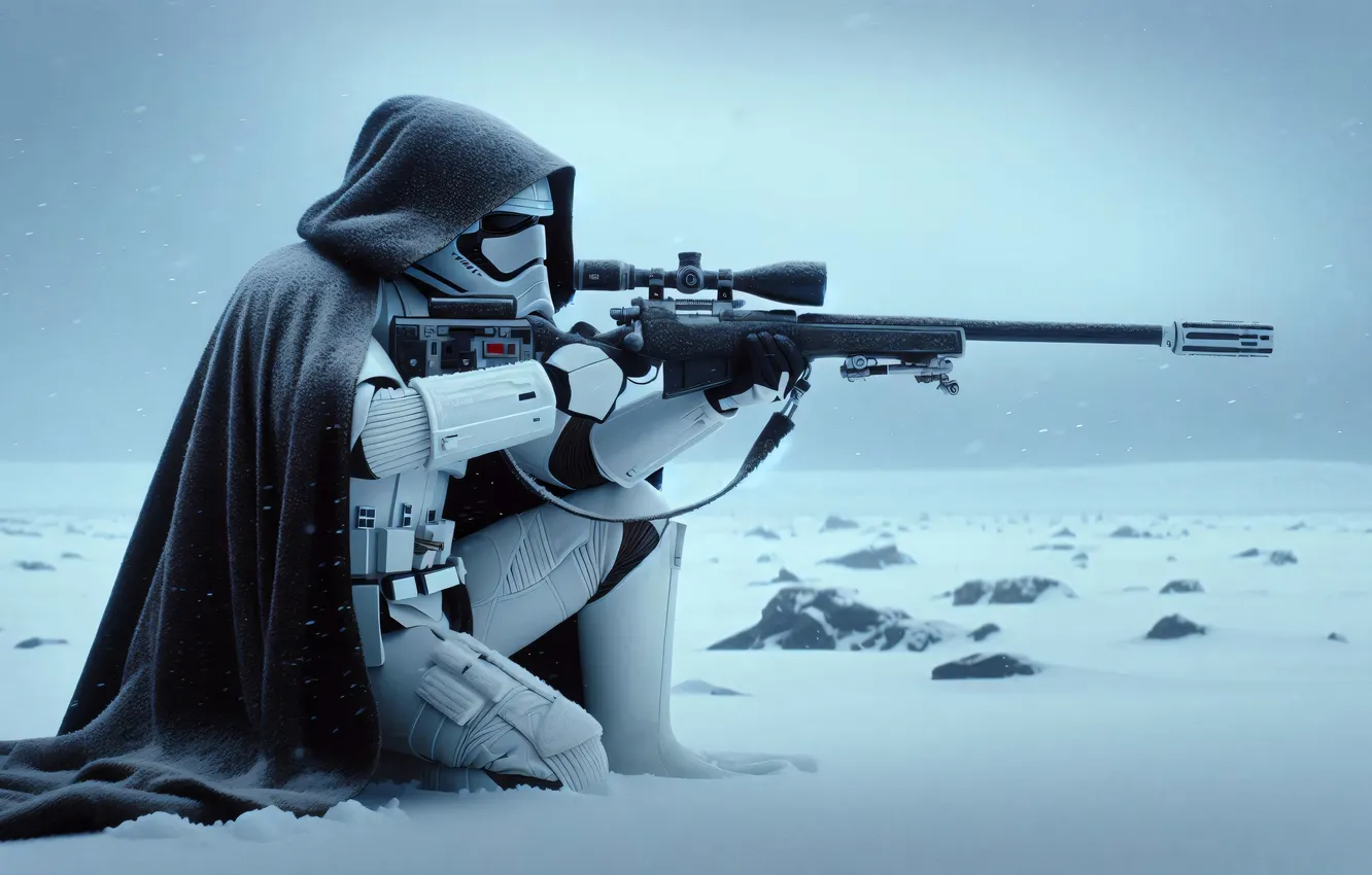 Фото обои пустыня, Star Wars, Звездные войны, снайпер, винтовка, накидка, пехотинец, digital art