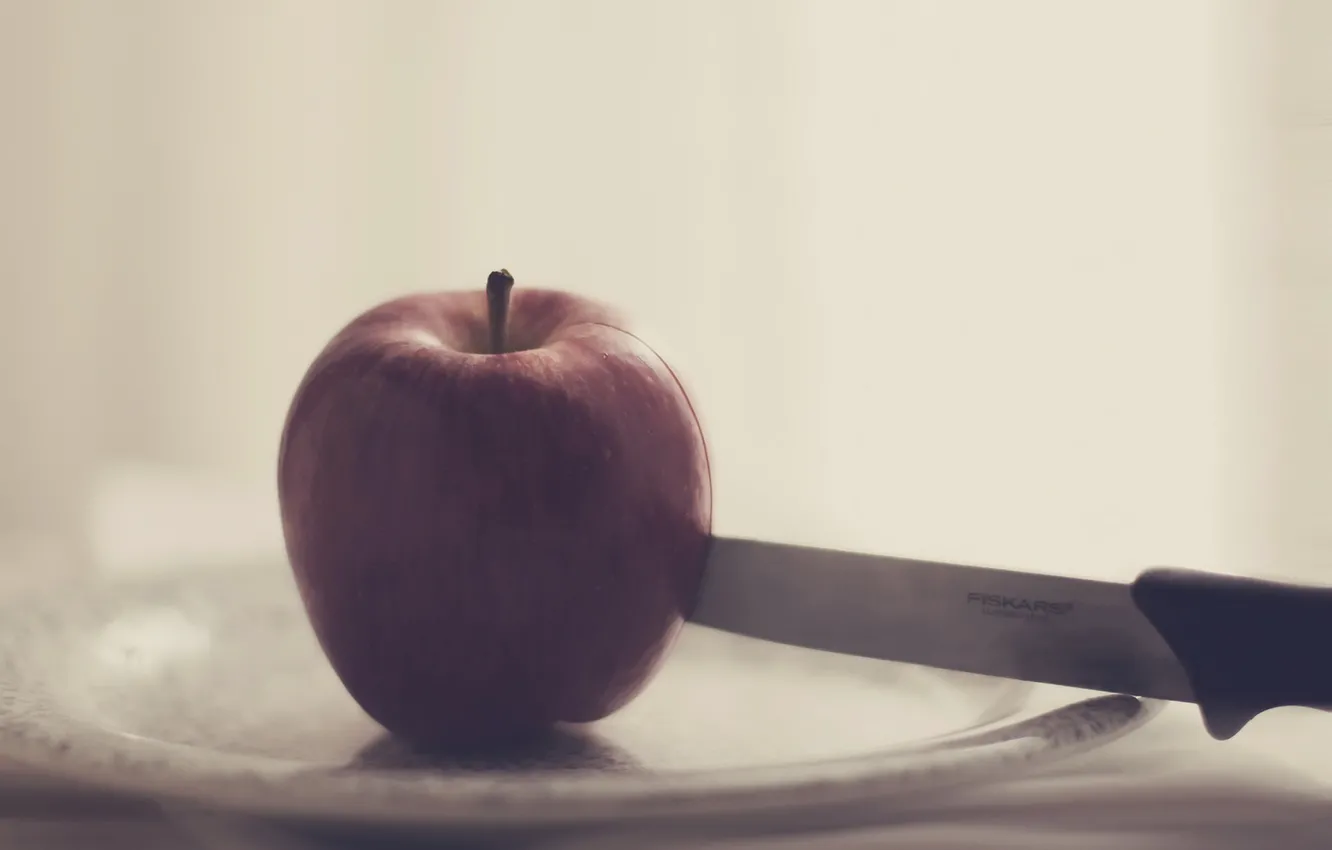 Фото обои яблоко, тарелка, нож