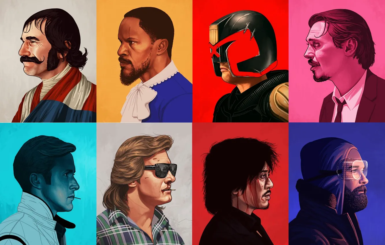 Фото обои Reservoir Dogs, The Thing, портреты, Judge Dredd, Drive, Django Unchained, Oldboy, Gangs Of New York
