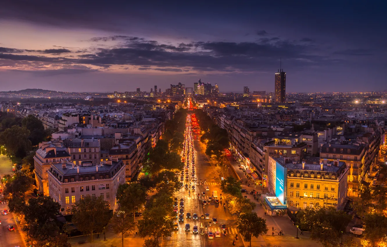 Фото обои ночь, город, огни, Франция, Париж, дома, Paris, ночной город
