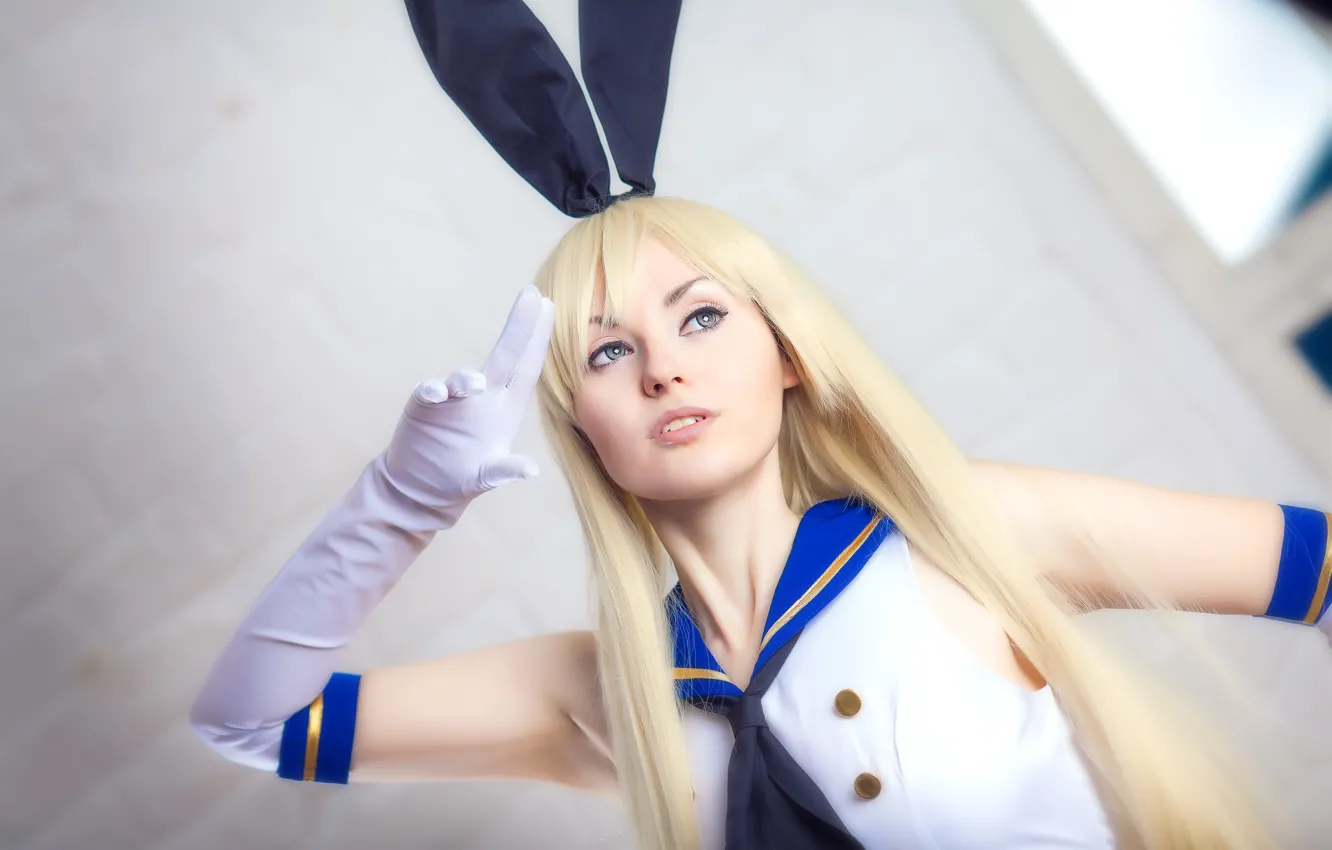 Фото обои pretty, cosplay, blonde, sofa, pose, rabbit ears, Kantai Collection, Shimakaze