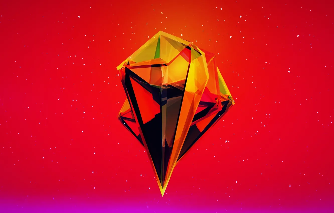 Фото обои кристалл, грани, красный фон, crystal, 3D графика, red background, computer art, 3D graphics
