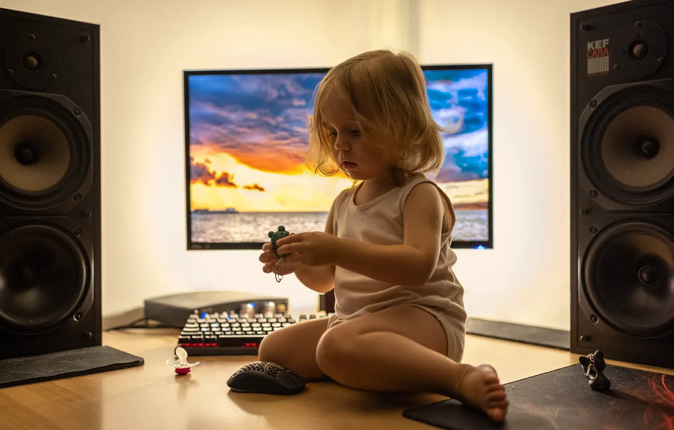Фото обои computer, children, speakers