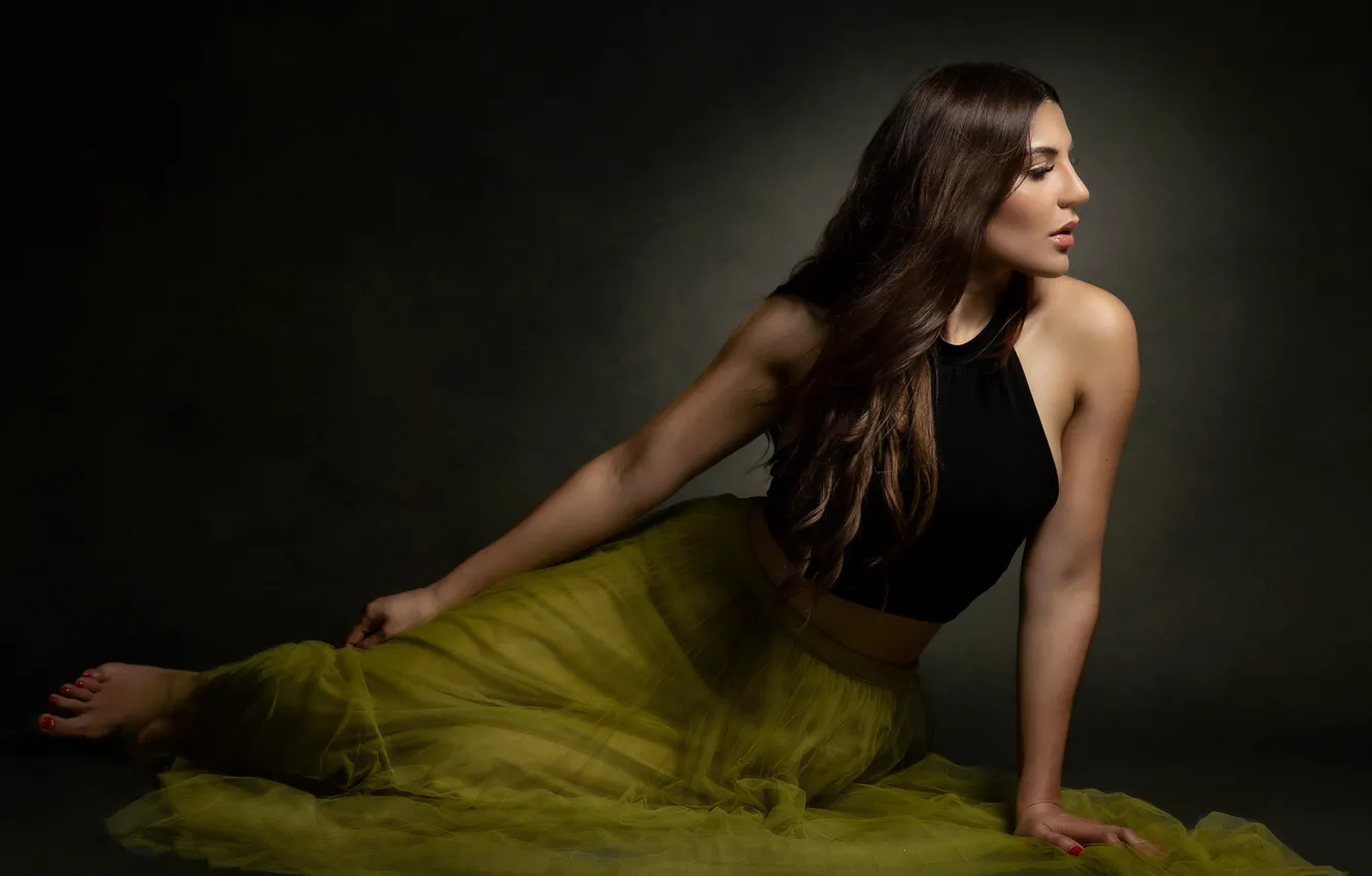 Фото обои девушка, волосы, юбка, сидит, Priscila