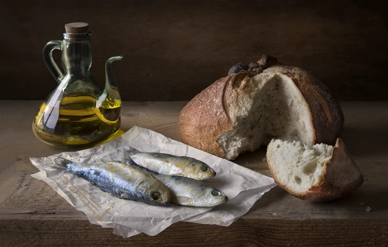 Фото обои масло, рыба, хлеб