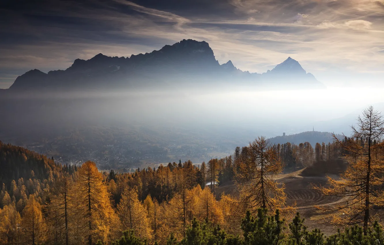 Фото обои Mist, Morning, Dolomites