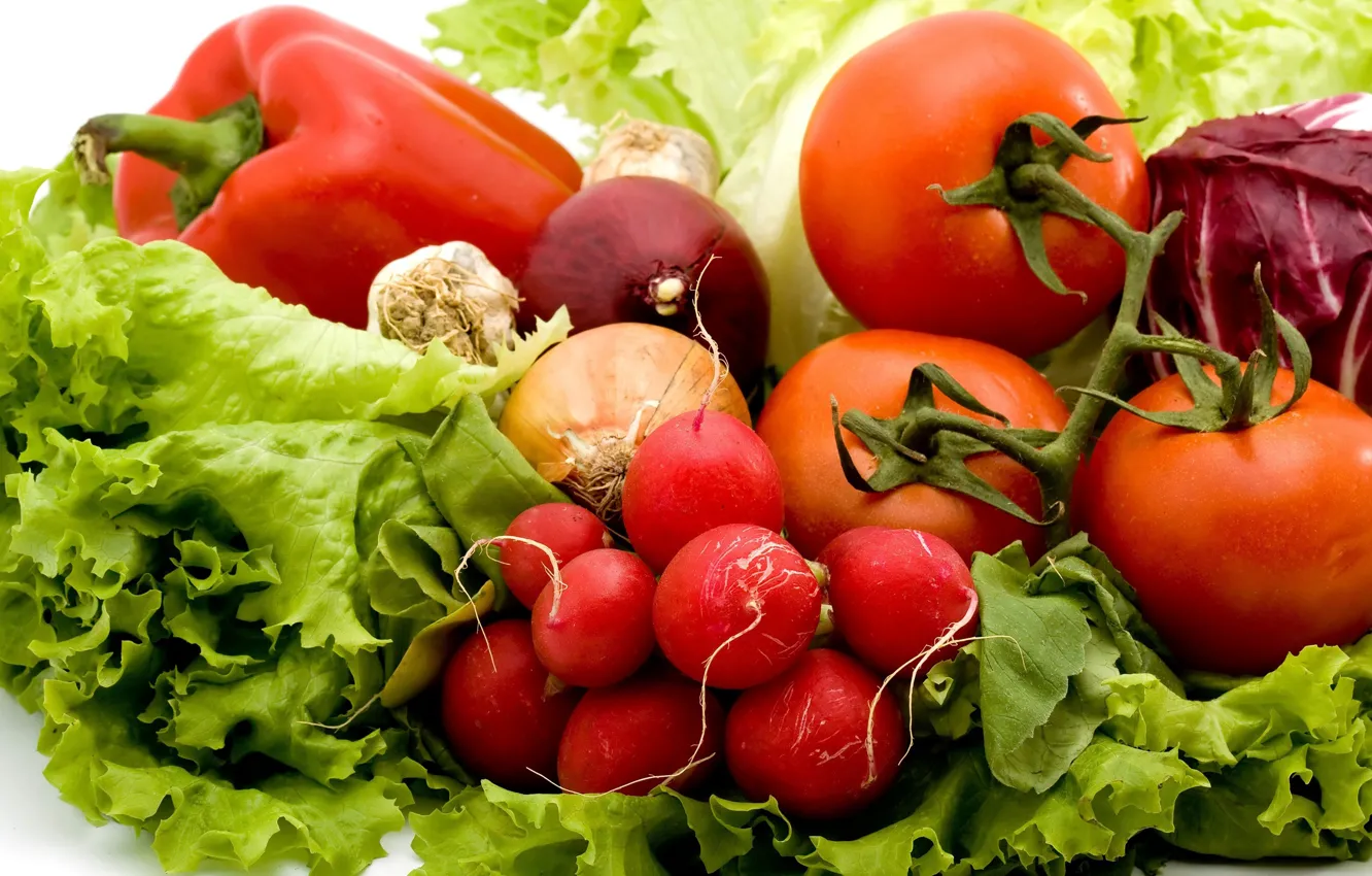 Фото обои лук, перец, овощи, помидор, редис